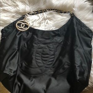 Chanel black satin
